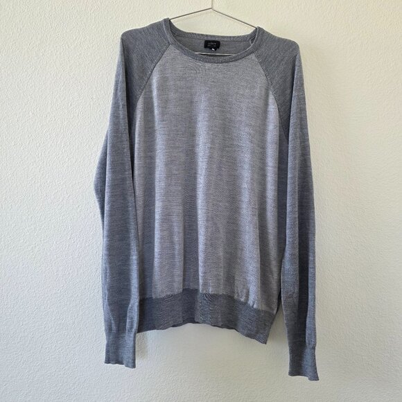J Crew Gray Merino Wool Sweater Unisex Size L Long Sleeve Crewneck Lightweight - Picture 1 of 12
